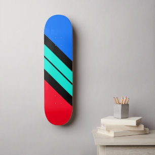 Bright Red Blue Black Aqua Diagonal Racing Stripe Skateboard