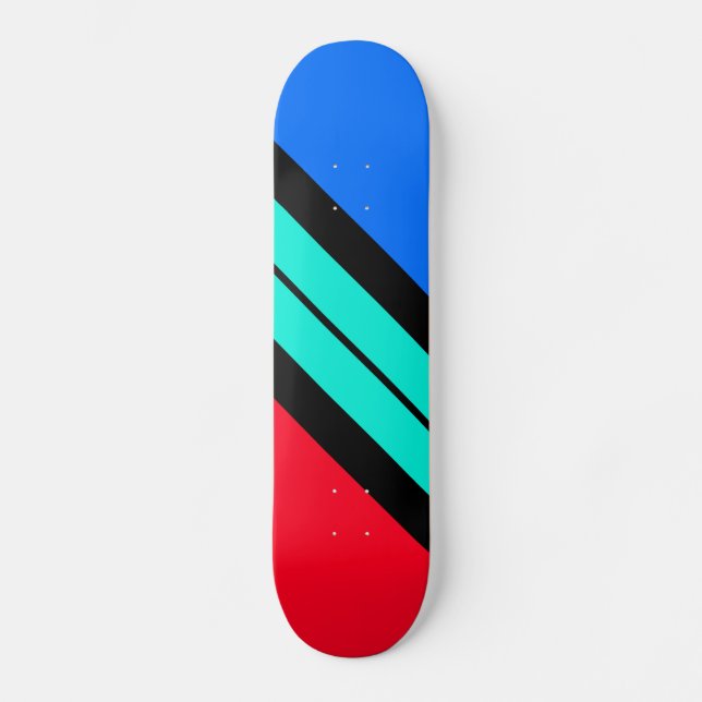 Bright Red Blue Black Aqua Slant Racing Stripes Skateboard (Front)