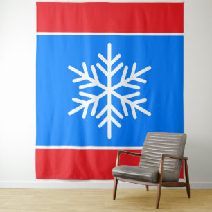 Bright Red Blue Stripes Nordic White Snowflake  Tapestry
