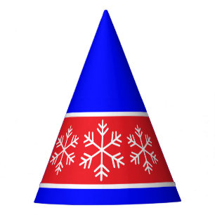 Bright Red Blue Stripes White Alpine Snowflakes Party Hat