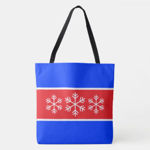 Bright Red Blue Stripes White Alpine Snowflakes Tote Bag
