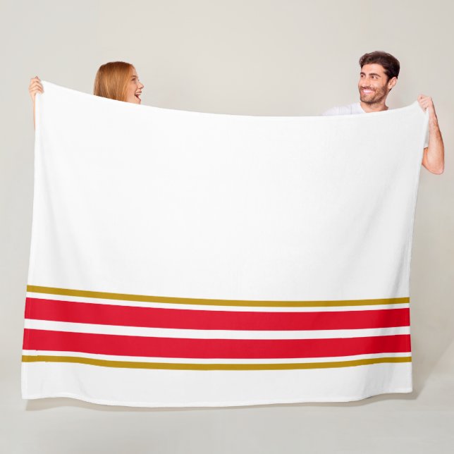 Bright Red Bottom Edge Racing Stripes On White Fleece Blanket (In Situ)