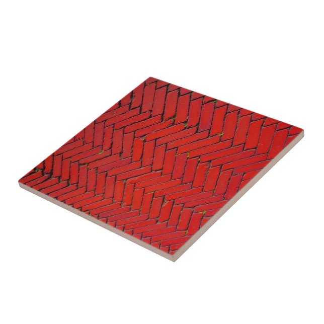 Bright Red Brick chevron pattern Ceramic Tile (Side)