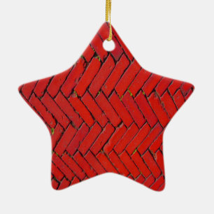 Bright Red Brick chevron pattern Ceramic Tree Decoration