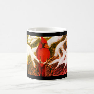 Bright red Cardinal bird in snowy pines Coffee Mu Coffee Mug