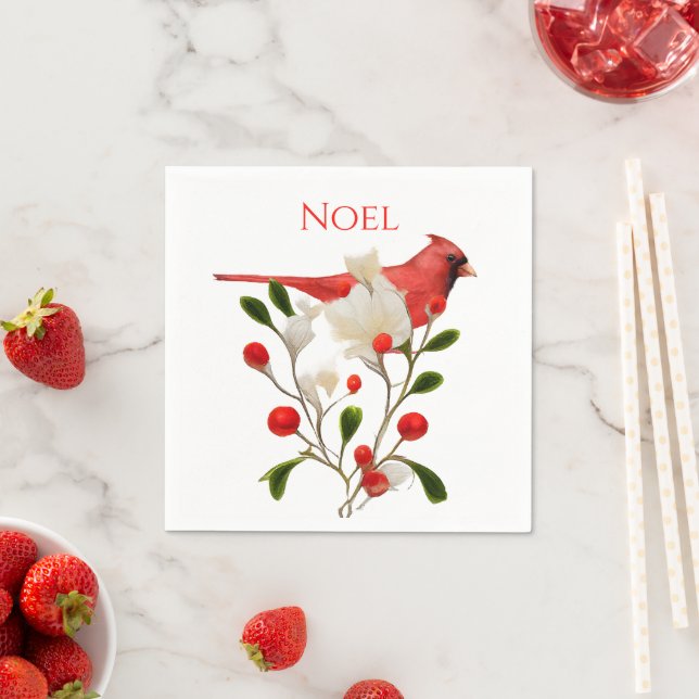 Bright Red Cardinal on a Berry Branch Napkin (Insitu)