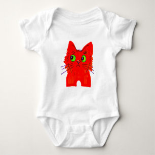 Bright Red Cat — Wide-Eyed Wonder with a Twist Baby Bodysuit