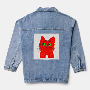 Bright Red Cat — Wide-Eyed Wonder with a Twist Denim Jacket