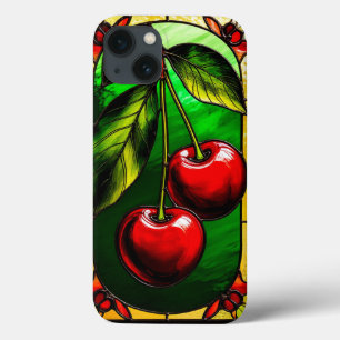 Bright Red Cherries and Green Leaves iPhone 13 Case