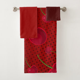 Bright Red Cherries Bath Towel Set