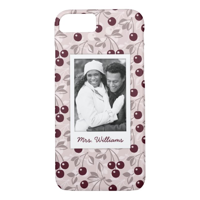 Bright Red Cherry Pattern | Add Your Photo Case-Mate iPhone Case (Back)