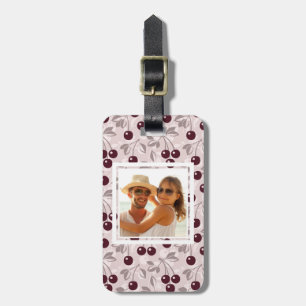 Bright Red Cherry Pattern   Add Your Photo Luggage Tag