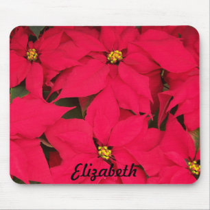Bright Red Christmas Poinsettias Personalised Mouse Pad