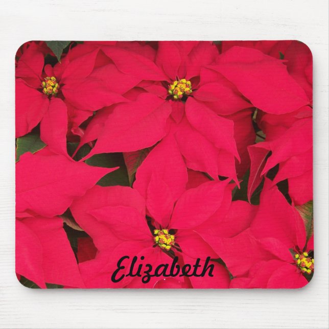 Bright Red Christmas Poinsettias Personalised Mouse Pad (Front)