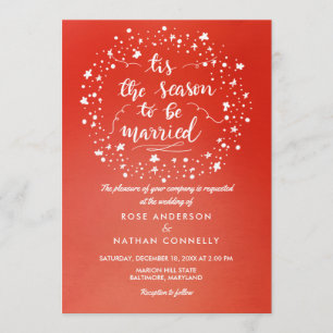 Bright Red Christmas Winter Wedding Handwritten Invitation