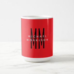 Bright Red Colour Monogram Initial Letters Name Coffee Mug