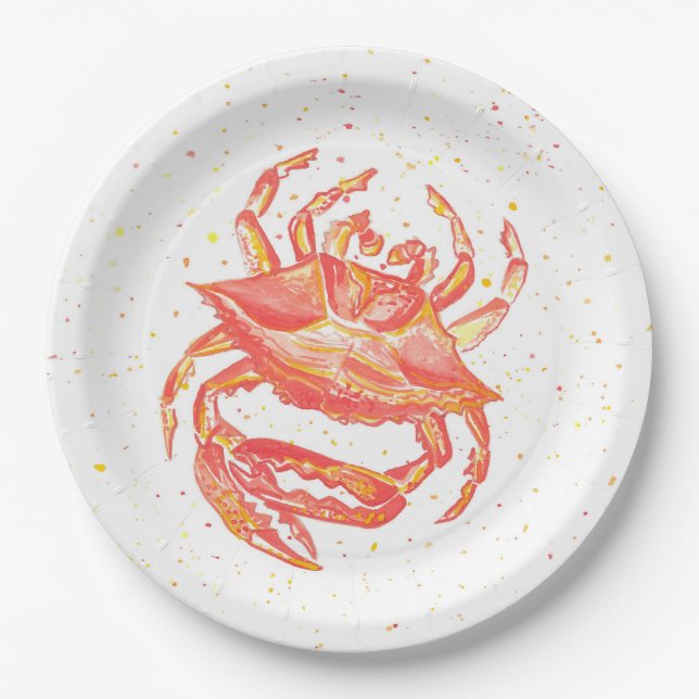 Bright Red Crab Paper Plates (Front)