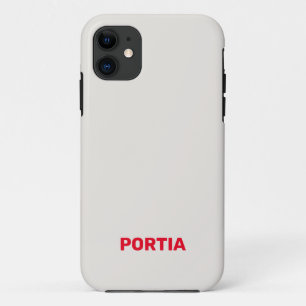 Bright red custom name plain grey iPhone 11 case