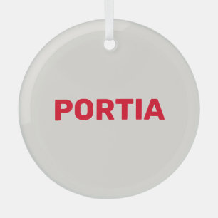 Bright red custom name plain grey glass tree decoration