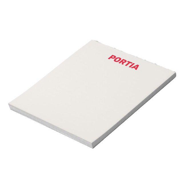 Bright red custom name plain grey notepad (Rotated)