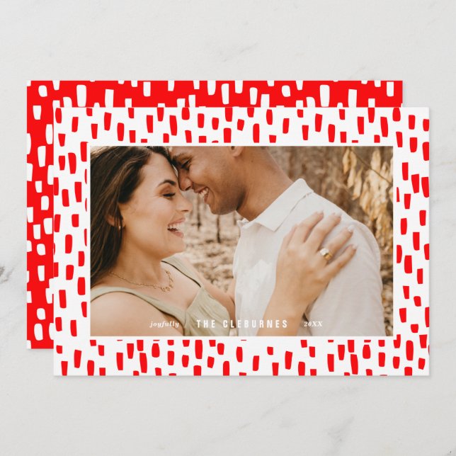 Bright Red Dashing Photo Frame Holiday Card (Front/Back)