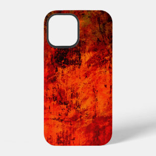 Bright red dirty old black peeled background. Hall iPhone 12 Case