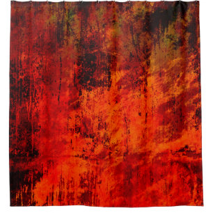 Bright red dirty old black peeled background. Hall Shower Curtain