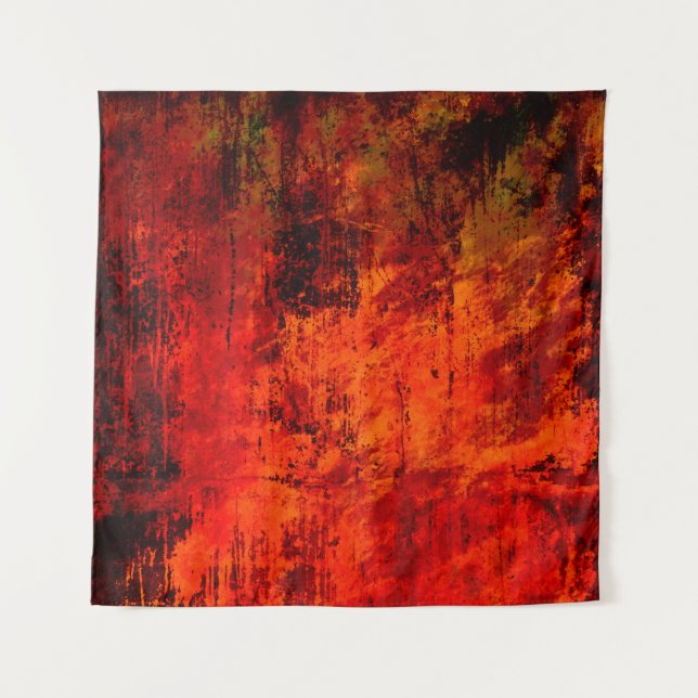 Bright red dirty old black peeled background. Hall Tapestry (Front)