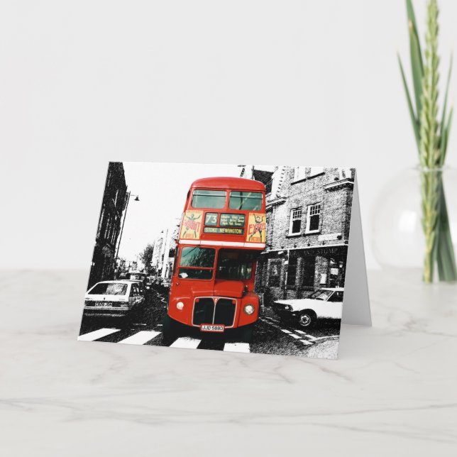 Bright Red Double-decker Bus Card (Front)