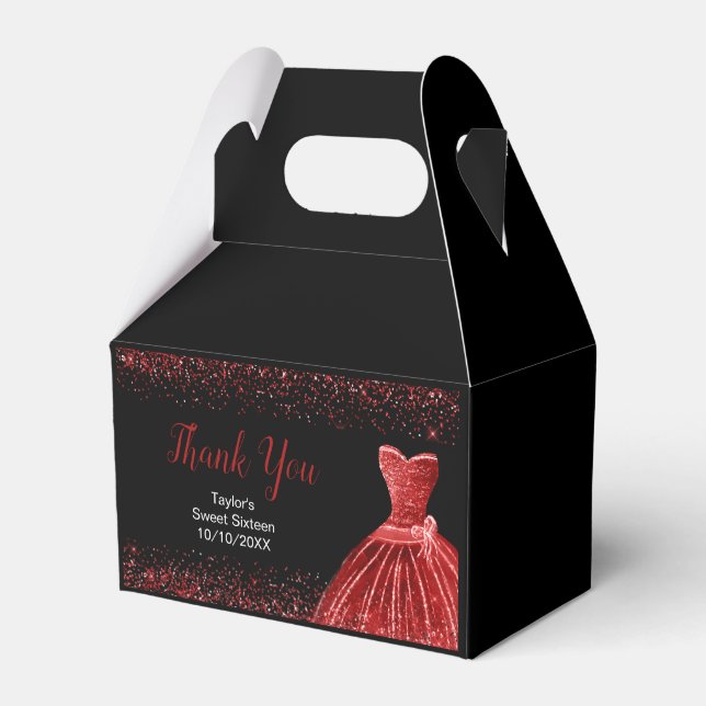 Bright Red Dress Faux Glitter Sweet 16  Favour Box (Front Side)