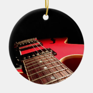 Bright Red Electric Guitar Photo Ceramic Ornament