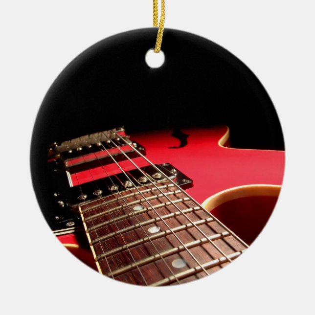 Bright Red Electric Guitar Photo Ceramic Ornament (Front)
