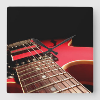 Bright Red Electric Guitar Photo Square Wall Clock