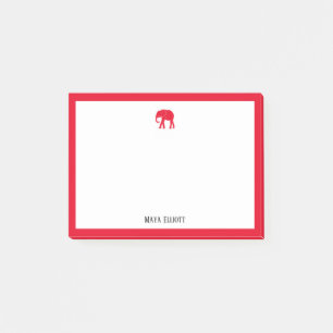 Bright Red Elephant and Border on White with Name Post-it Notes