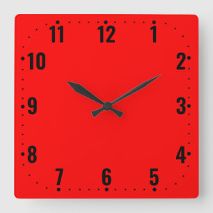 Bright Red Face With Numbers - Frameless  Square Wall Clock