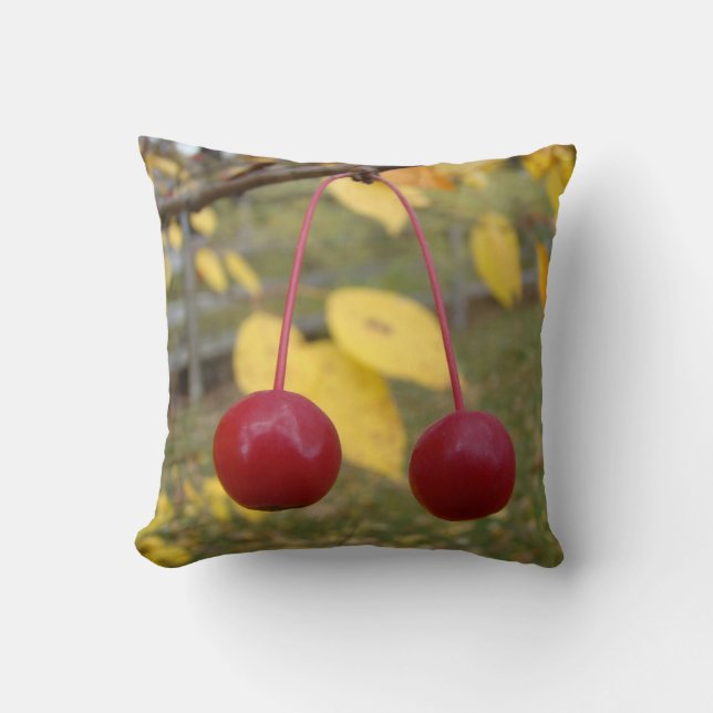 Bright Red Fall Crab Apples Cushion (Front)