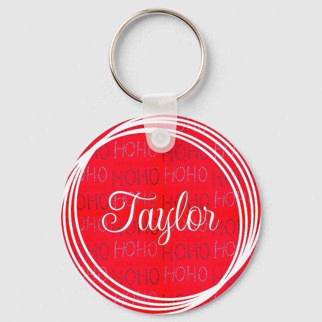 Bright red festive Hohoho pattern wine charms Key Ring (Front)