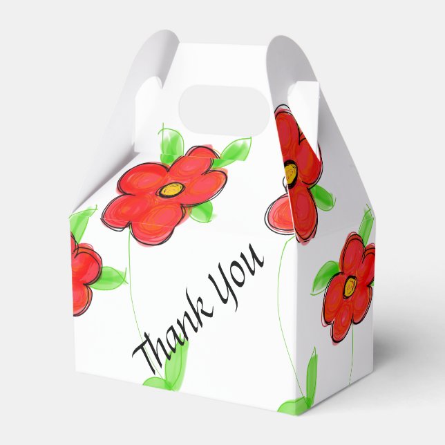 Bright Red Floral  Favour Box (Front Side)