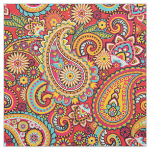 Bright Red Floral paisley bohemian pattern Fabric