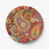 Bright Red Floral paisley bohemian pattern
