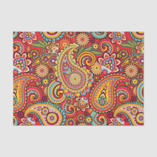Bright Red Floral paisley bohemian pattern Tissue Paper