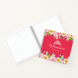 Bright Red Floral Quinceanera Guestbook Notebook