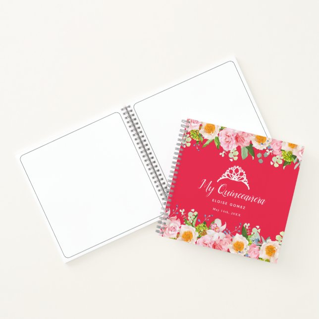 Bright Red Floral Quinceanera Guestbook Notebook (Inside)