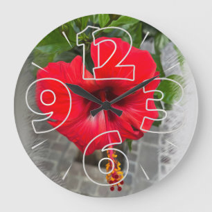 Bright red flower large clock