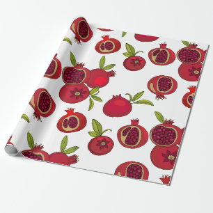 bright red fruit pomegranates wrapping paper