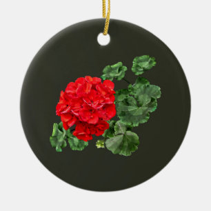 Bright Red Geranium Ceramic Ornament
