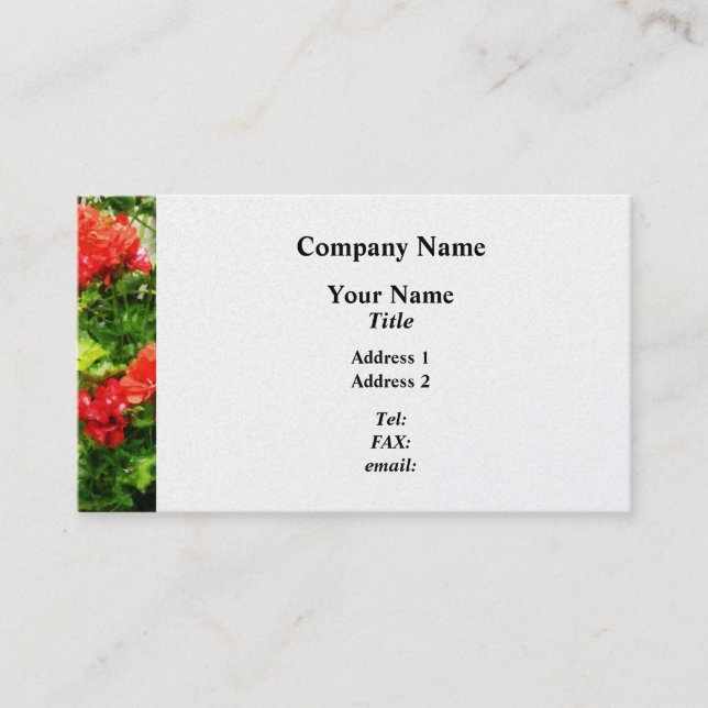Bright Red Geraniums  - Platinum Finish Business Card (Front)