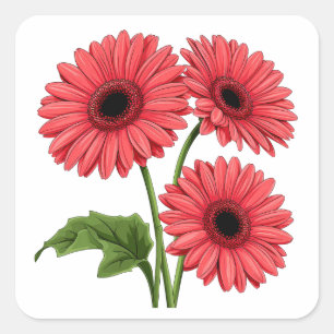 Bright Red Gerbera Daisy Bouquet Square Sticker