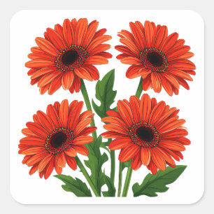 Bright Red Gerbera Daisy Bouquet Square Sticker