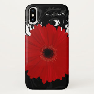 Bright Red Gerbera Daisy on Black iPhone X Case